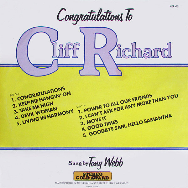 Tony Webb (3) : Congratulations To Cliff Richard (LP)