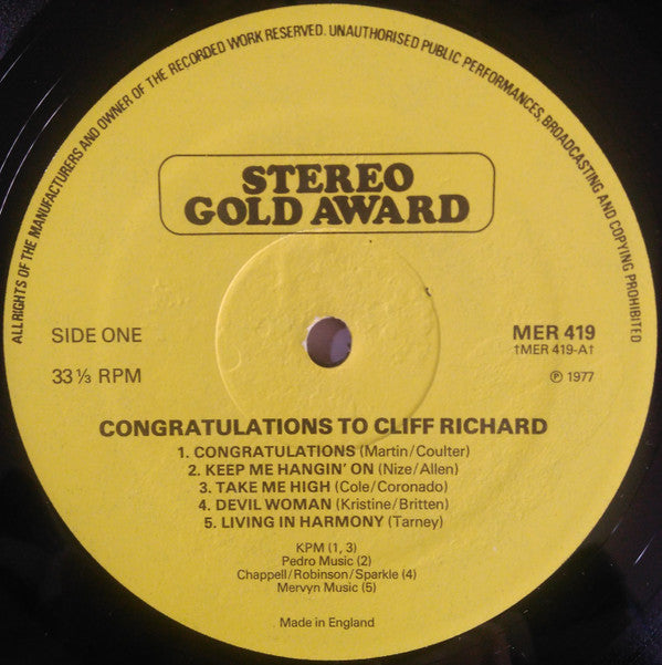 Tony Webb (3) : Congratulations To Cliff Richard (LP)