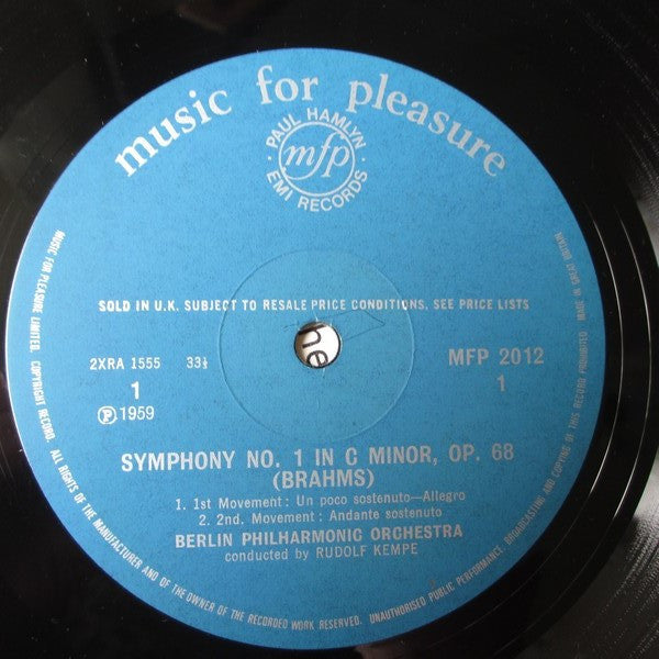 Berliner Philharmoniker Conducted By Rudolf Kempe, Johannes Brahms : Brahms: Symphony No. 1 In C Minor (LP)