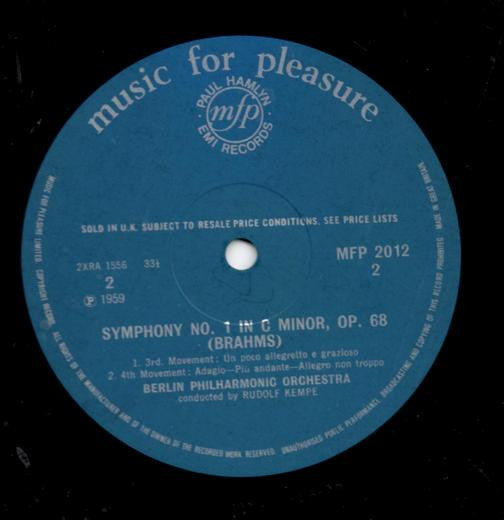 Berliner Philharmoniker Conducted By Rudolf Kempe, Johannes Brahms : Brahms: Symphony No. 1 In C Minor (LP)