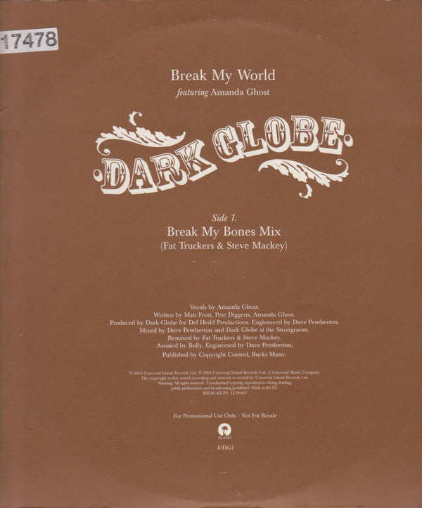 Dark Globe : Break My World (10", S/Sided, Promo)