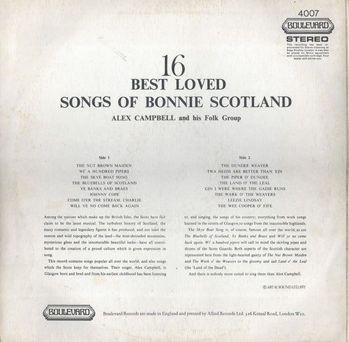 Alex Campbell (2) : 16 Best Loved Songs Of Bonnie Scotland (LP, RE)