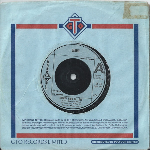 Biddu : Groovy Kind Of Love (7", Single)