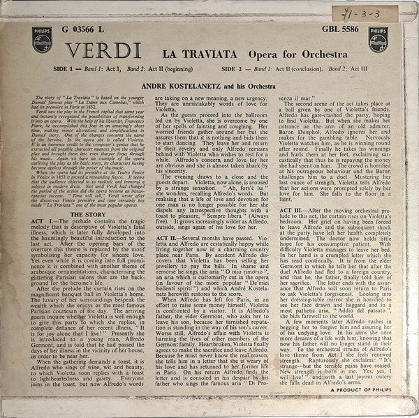 Verdi*, André Kostelanetz And His Orchestra : La Traviata (LP, Mono)