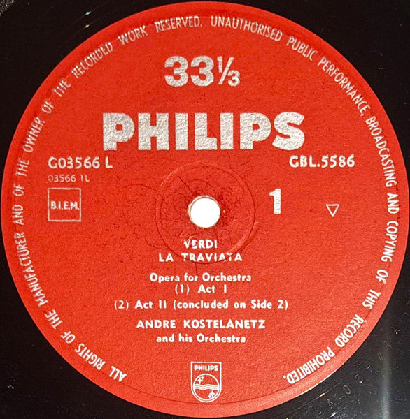 Verdi*, André Kostelanetz And His Orchestra : La Traviata (LP, Mono)