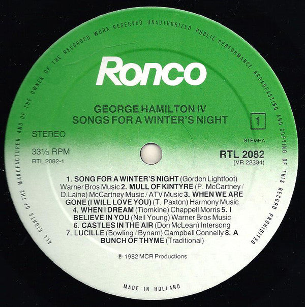 George Hamilton IV : Songs For A Winter's Night (LP, Album)