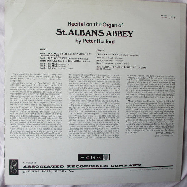 Peter Hurford : Recital On The Organ Of St. Alban's Abbey (LP)