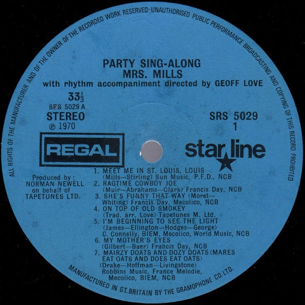 Mrs. Mills Rhythm Accompaniment Directed By Geoff Love : Party Sing Along (LP)