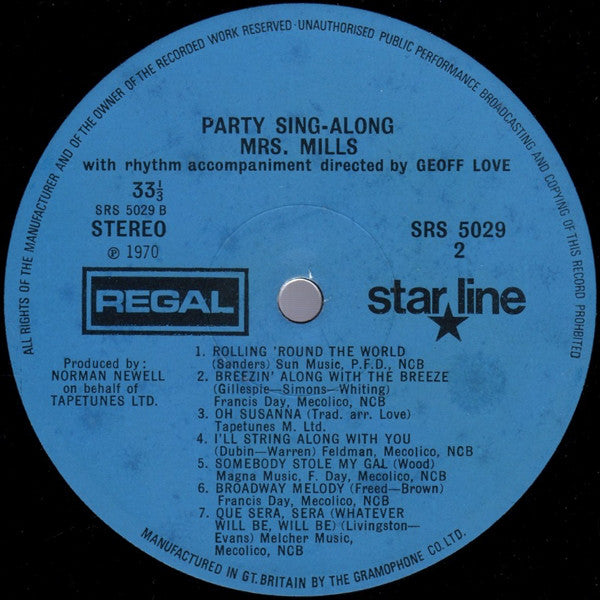 Mrs. Mills Rhythm Accompaniment Directed By Geoff Love : Party Sing Along (LP)