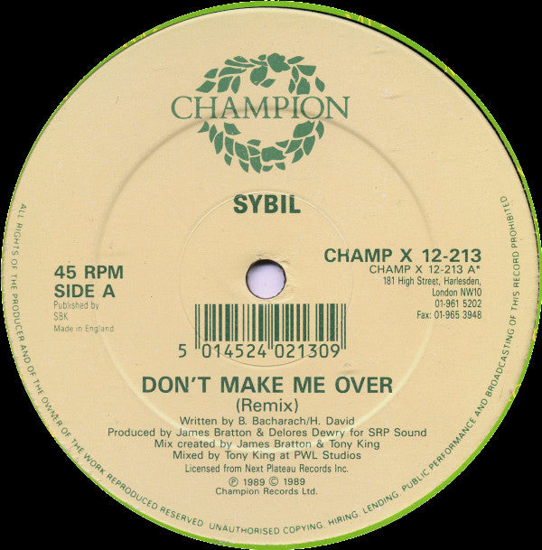 Sybil : Don't Make Me Over (Remix) (12", Orl)