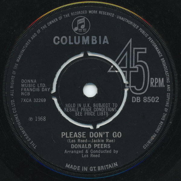 Donald Peers : Please Don't Go  (7", Single, Pus)