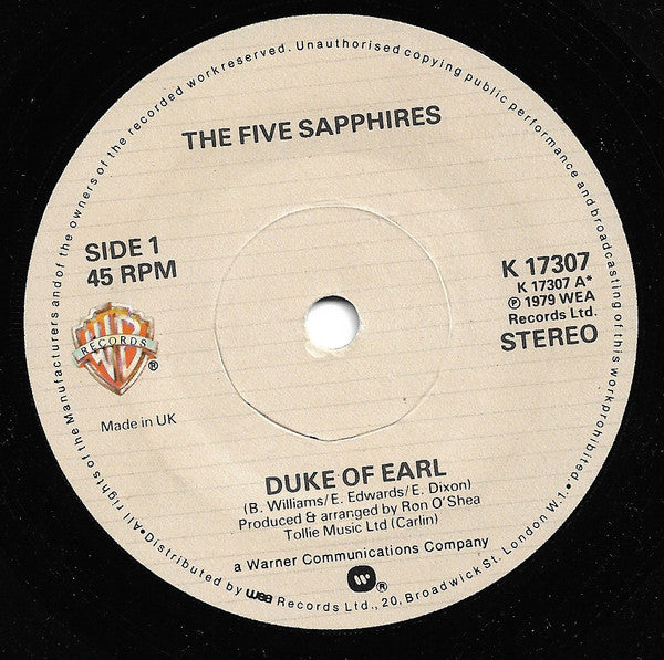The Five Sapphires : Duke Of Earl (7")