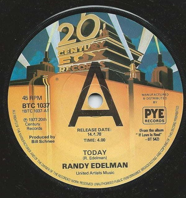Randy Edelman : Today (7", Promo)