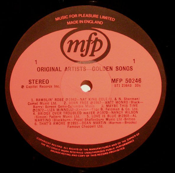 Various : Original Artists - Golden Songs (LP, Comp)