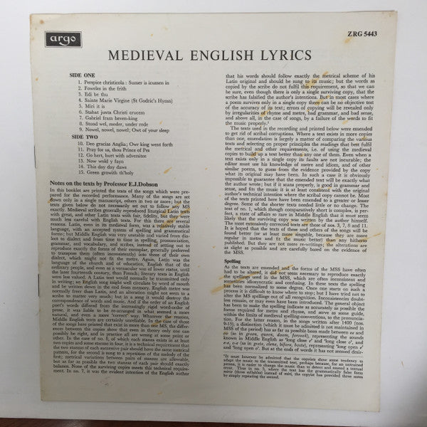 Various : Medieval English Lyrics (LP)