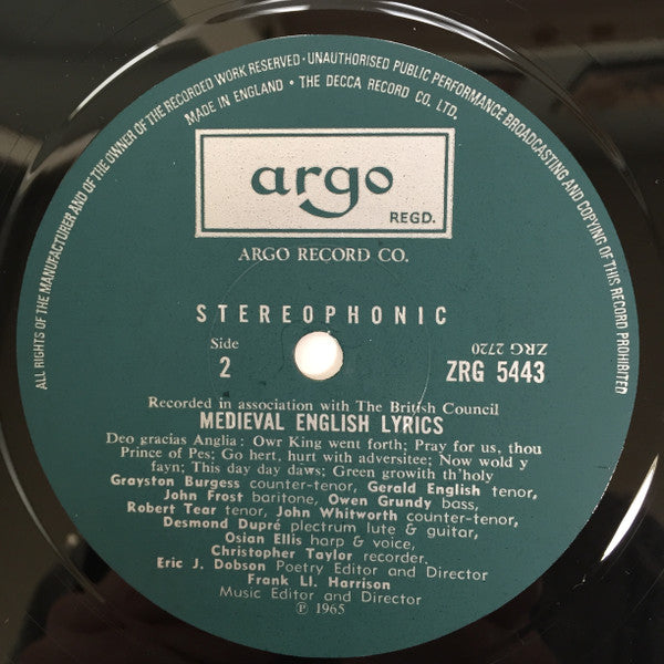 Various : Medieval English Lyrics (LP)