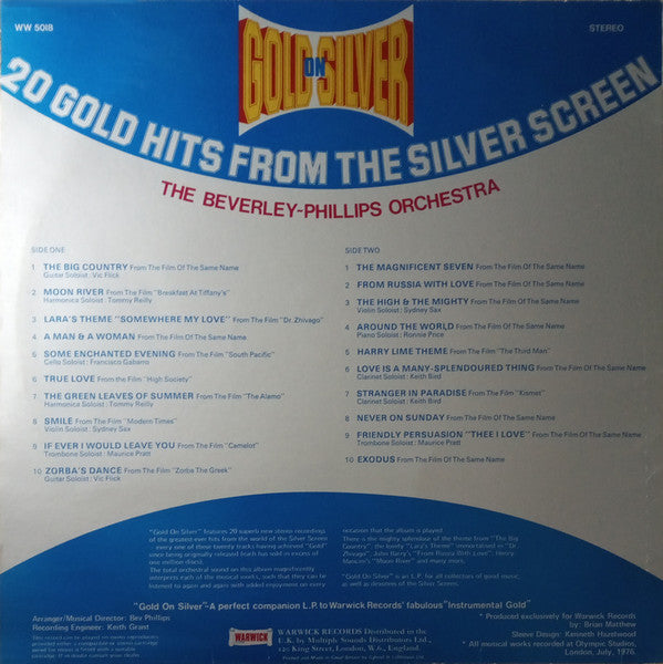 Bev Phillips Orchestra : Gold On Silver - 20 Gold Hits From The Silver Screen (LP, Comp)