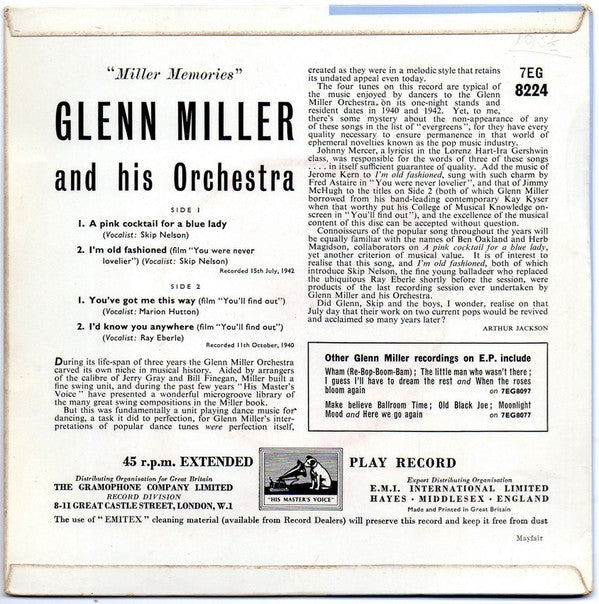 Glenn Miller And His Orchestra : Miller Memories (7", EP)