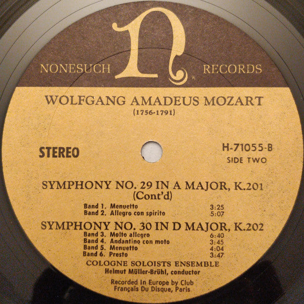 Wolfgang Amadeus Mozart, Cologne Soloists Ensemble, Helmut Müller-Brühl : Symphony No. 23 In D Major K. 181 / Symphony No. 29 In A Major K.201 / Symphony No. 30 In D Major K.202 (LP)