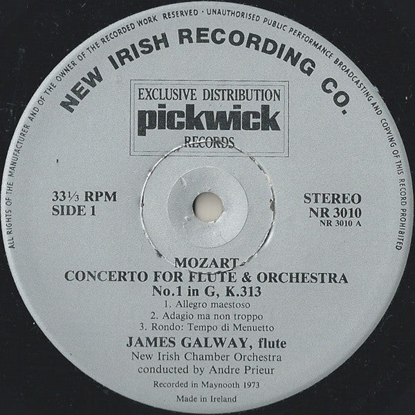 James Galway, Wolfgang Amadeus Mozart, The New Irish Chamber Orchestra Conducted By André Prieur : Concerto For Flute & Orchestra No.1 / Concerto For Flute & Orchestra No.2 (LP)