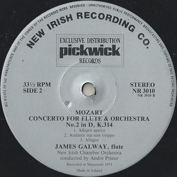 James Galway, Wolfgang Amadeus Mozart, The New Irish Chamber Orchestra Conducted By André Prieur : Concerto For Flute & Orchestra No.1 / Concerto For Flute & Orchestra No.2 (LP)