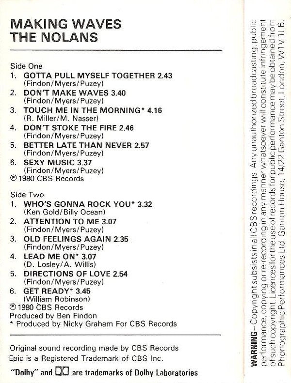 The Nolans : Making Waves (Cass, Album)