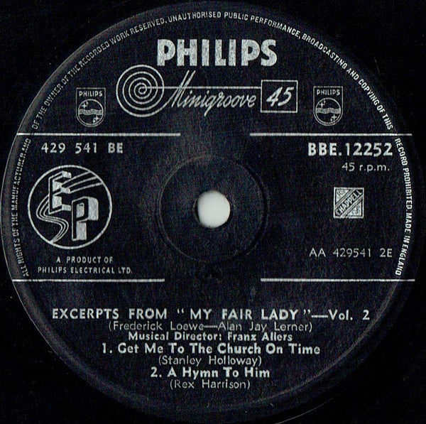 Rex Harrison, Julie Andrews With Stanley Holloway Book And Lyrics By Alan Jay Lerner Music By Frederick Loewe : Excerpts From "My Fair Lady" - Volume 2 (7", EP)