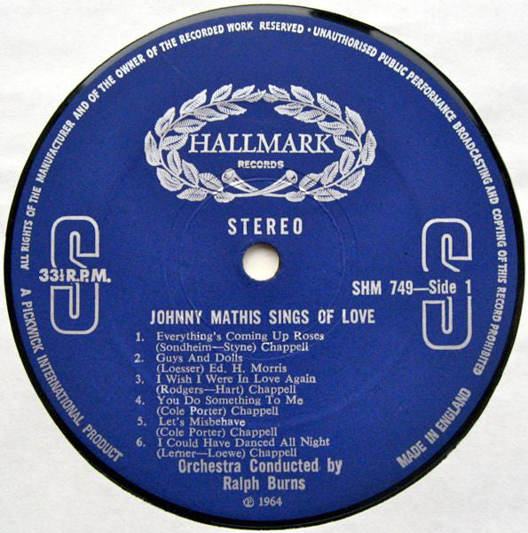 Johnny Mathis : Johnny Mathis Sings Of Love (LP, RE)