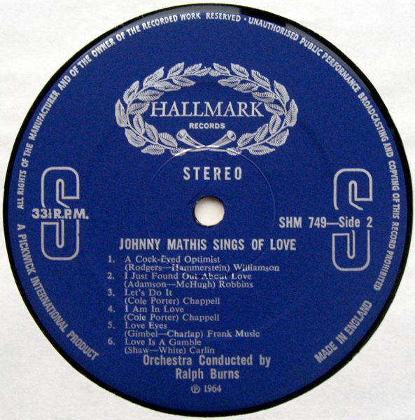 Johnny Mathis : Johnny Mathis Sings Of Love (LP, RE)