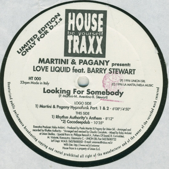 Paolo Martini & Pagany Present: Love Liquid Feat. Barry Stewart : Looking For Somebody (12", Ltd)