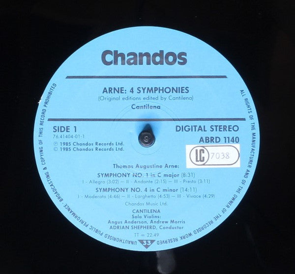 Thomas Arne - Cantilena, Adrian Shepherd : Four Symphonies (LP)