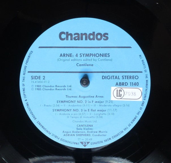Thomas Arne - Cantilena, Adrian Shepherd : Four Symphonies (LP)