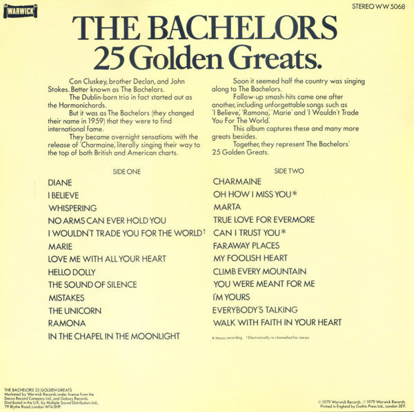 The Bachelors : 25 Golden Greats (LP, Comp)