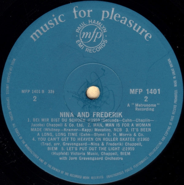 Nina & Frederik : Nina And Frederik (LP, Comp, Mono)
