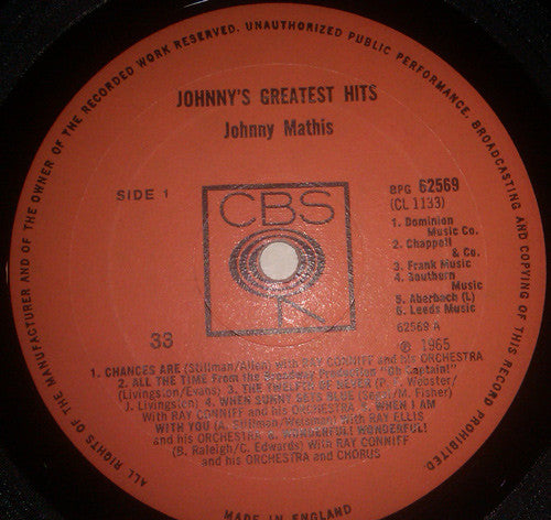 Johnny Mathis : Johnny's Greatest Hits (LP, Comp, Mono)