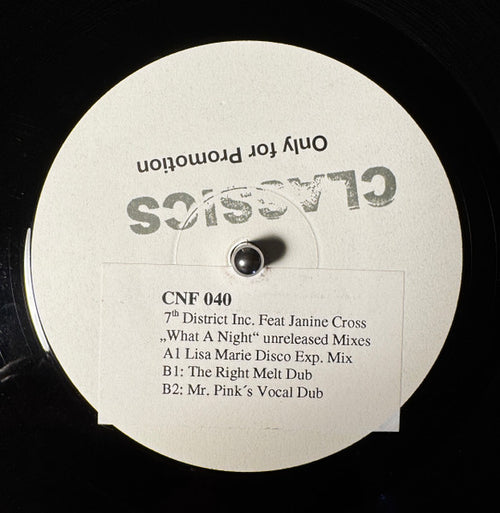 7th District* Feat. Janine Cross : What A Night  (12", Promo, W/Lbl)