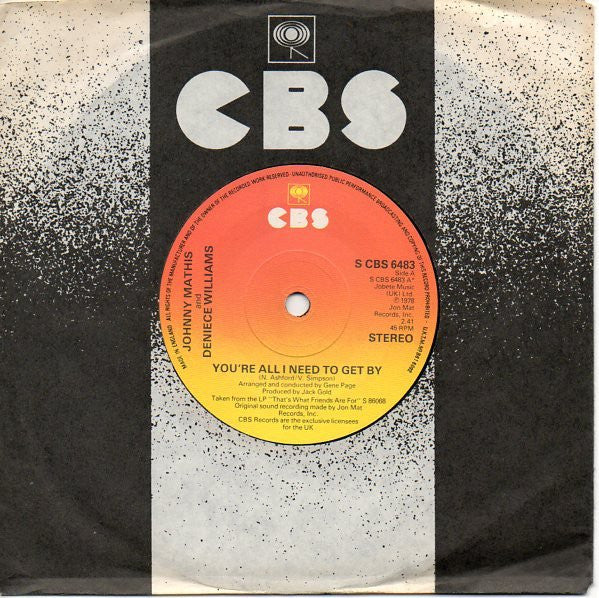 Johnny Mathis And Deniece Williams : You're All I Need To Get By (7")