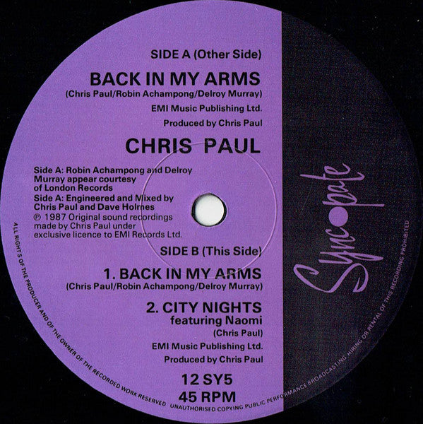 Chris Paul : Back In My Arms (12")