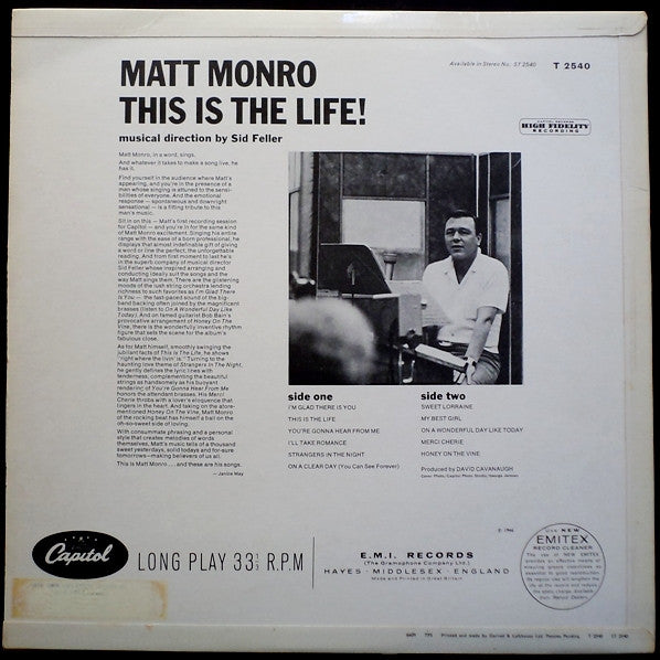 Matt Monro : This Is The Life! (LP, Album, Mono)