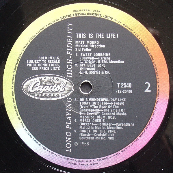 Matt Monro : This Is The Life! (LP, Album, Mono)
