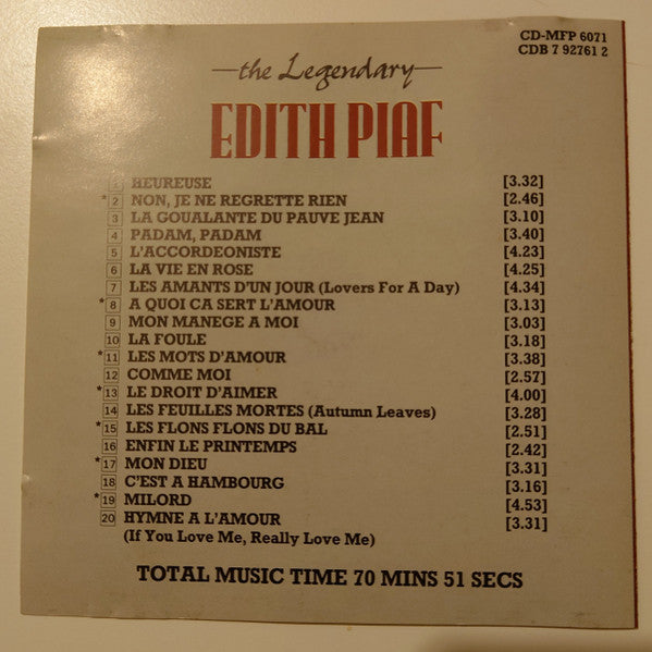 Edith Piaf : The Legendary Edith Piaf (CD, Comp)