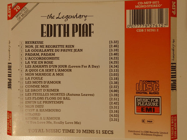 Edith Piaf : The Legendary Edith Piaf (CD, Comp)