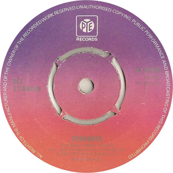Des O'Connor : Remember (7", Single)