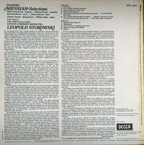 Georg Friedrich Händel, London Symphony Orchestra, Leopold Stokowski : Messiah-Selections (LP, Pha)