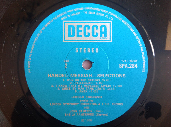 Georg Friedrich Händel, London Symphony Orchestra, Leopold Stokowski : Messiah-Selections (LP, Pha)