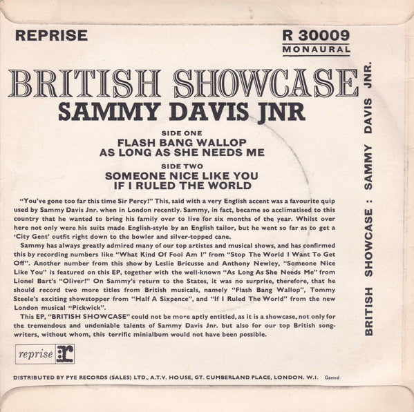 Sammy Davis Jr. : British Showcase (7", EP, Mono)