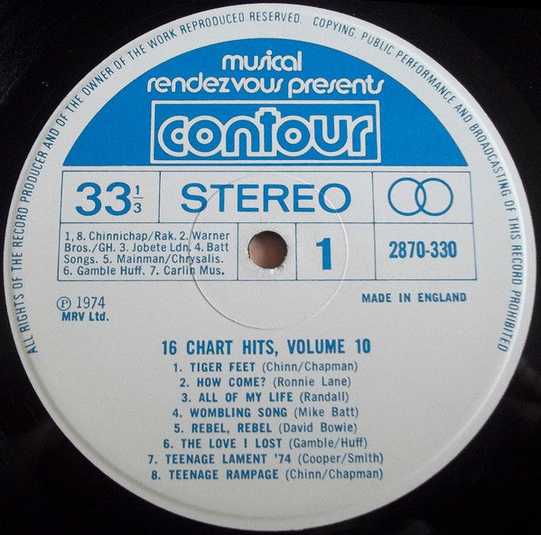 Unknown Artist : 16 Chart Hits Volume 10 (LP, Comp)