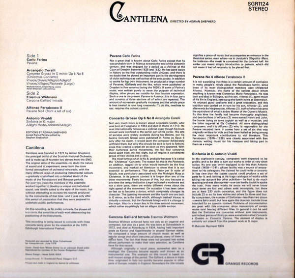 Cantilena : Corelli Christmas Concerto And Works (LP)