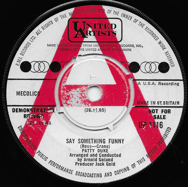 Patty Duke : Say Something Funny (7", Single, Mono, Promo)