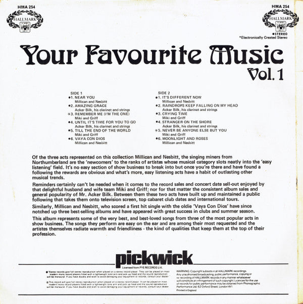 Millican & Nesbitt / Miki & Griff / Acker Bilk His Clarinet And Strings : Your Favourite Music Vol. 1 (LP, Comp, RM)
